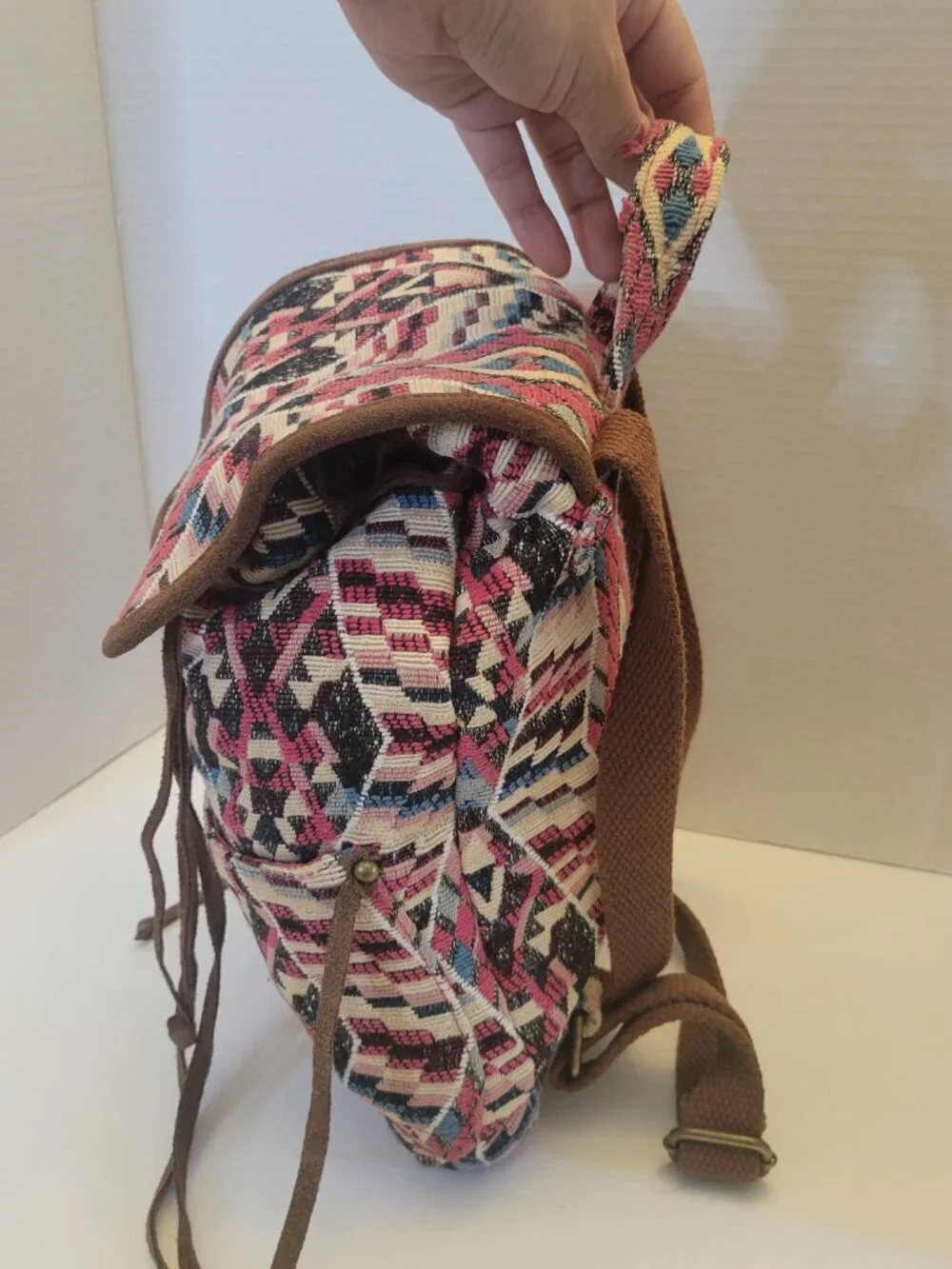American Eagle Outfitters Aztec Tribal Tapestry Mini Backpack Suede